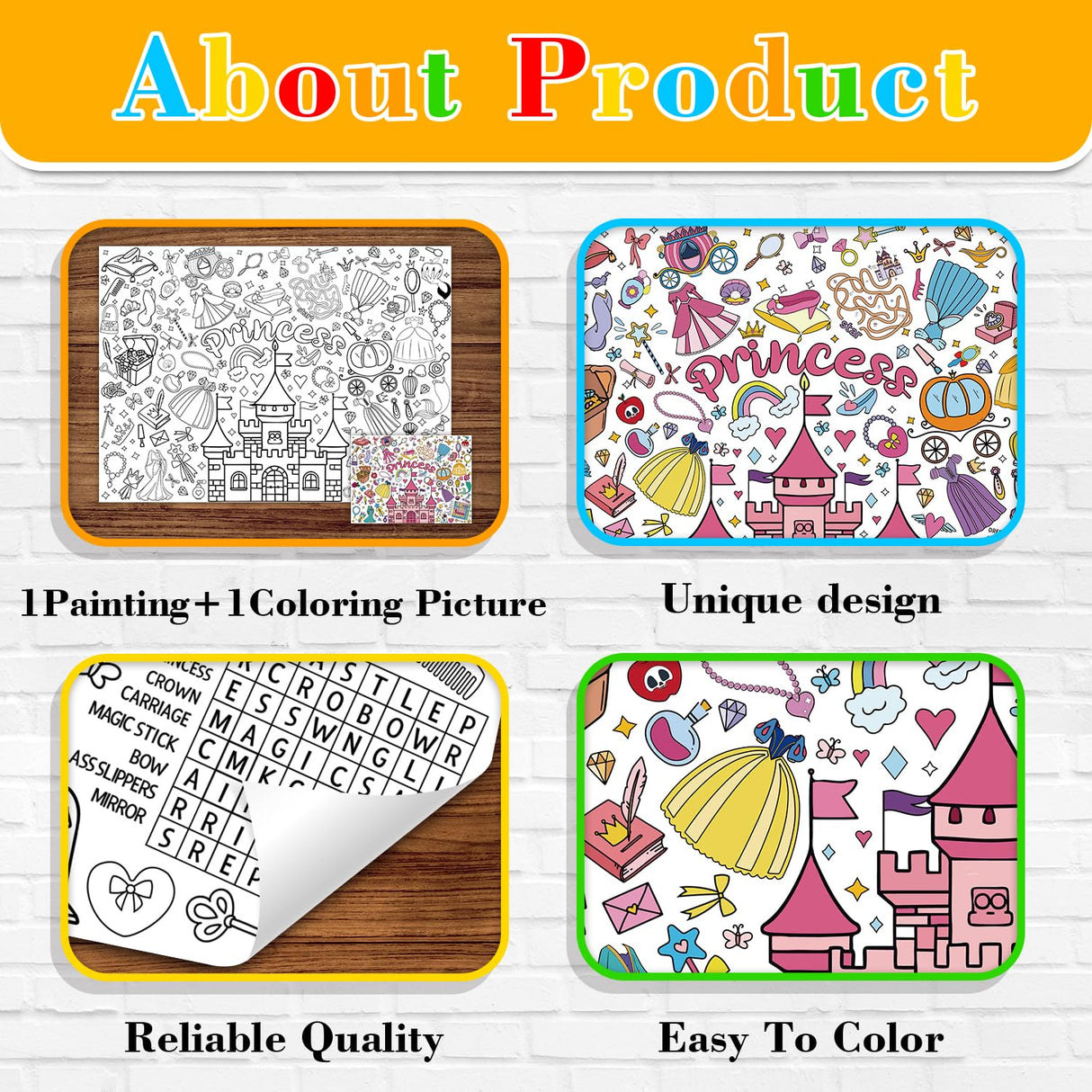 Nicime 43.3x31.5Inch Pink Princess Giant Coloring Poster with Picture, Birthday Gift Painting Poster, Art Crafts Activity Drawing Paper in School, Classroom, Home, Party for Boys, Girls, Kid Nicime