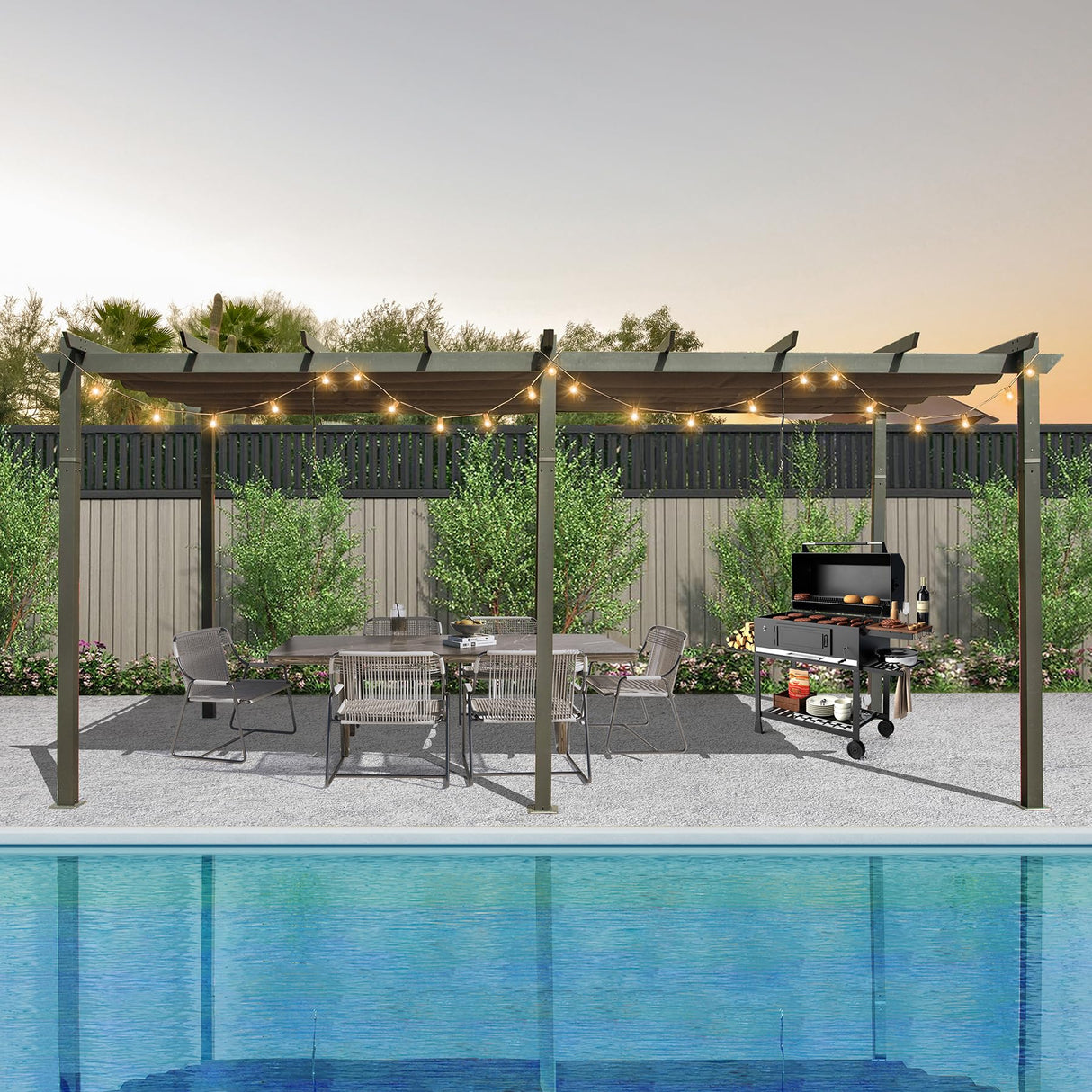 Domi Outdoor Living 11' X 20' Outdoor Pergola with Retractable Canopy Aluminum Shelter Sun Shade Grape Trellis for Patio, Backyard and Lawn, Gray domi outdoor living