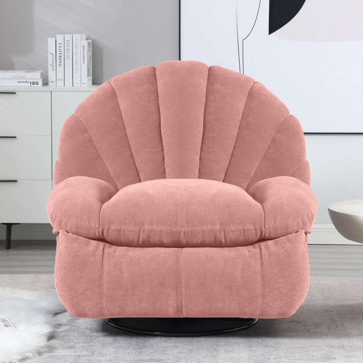 HOMYEDAMIC Recliner Chair Rocker Swivel, Comfortable Soft Fabric Shell Shape with Storage 360 Swivel Manual Big Tall Single Reclining Sofa for Adults Living Room Bedroom (NMH-Pink) HOMYEDAMIC