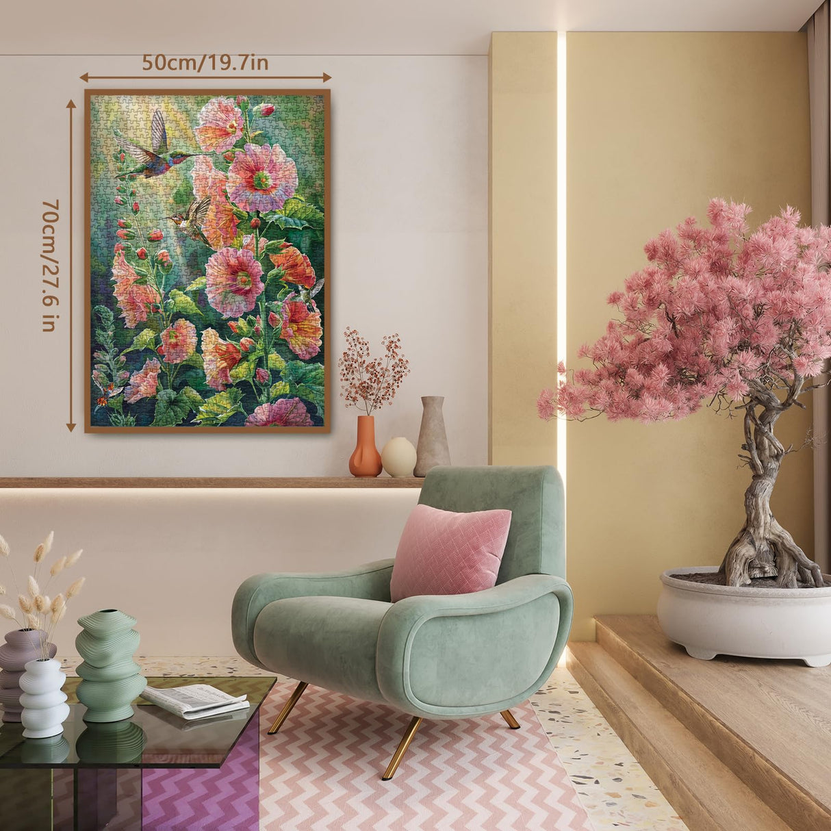 Flower Hummingbird Puzzle for Adults 1000 Pieces Nature, Pretty Bird Jigsaw Puzzle, Beautiful Floral Garden Puzzle BBOLDIN