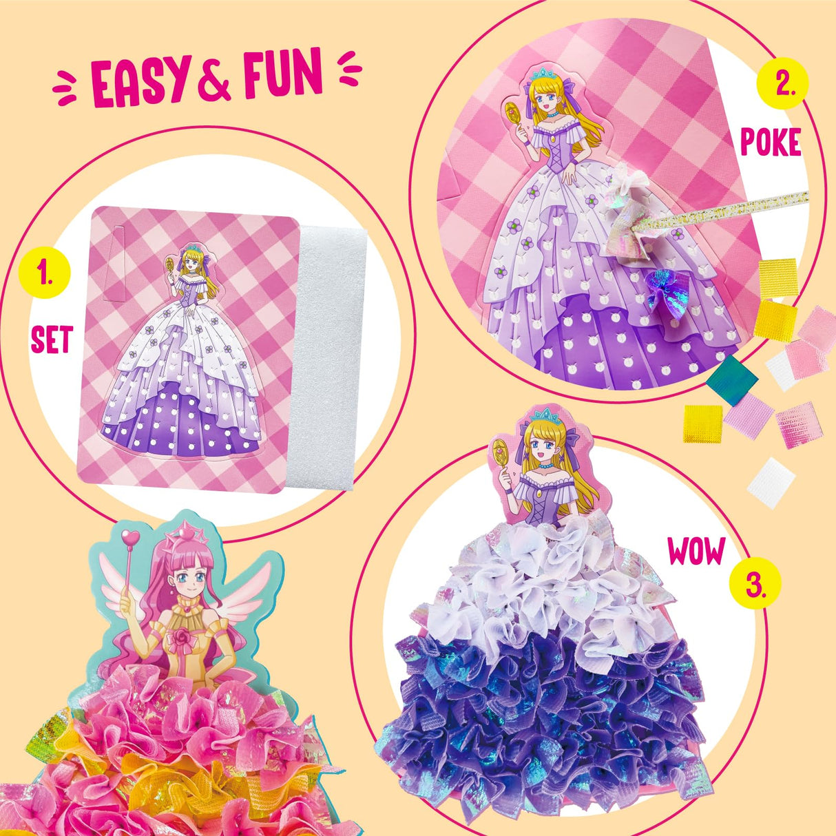 KwestSync Poke in Art Princess Crafts - DIY 8 Magical Princesses & 6 Accessories - Arts and Crafts for Kids Ages 6-8, 8-12, Birthday Gifts for Girls and Boys 6 7 8 9 Years Old KwestSync