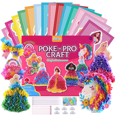 JMMICO Poke in Pro Art Kits for Girls, Poke Art for Kids Ages 4-8, 10 PCS Princesses & 5 PCS Decors, No Mess DIY Princesses Craft, Gifts for 4 5 6 7 8 9 10 Year Old Girls & Boys