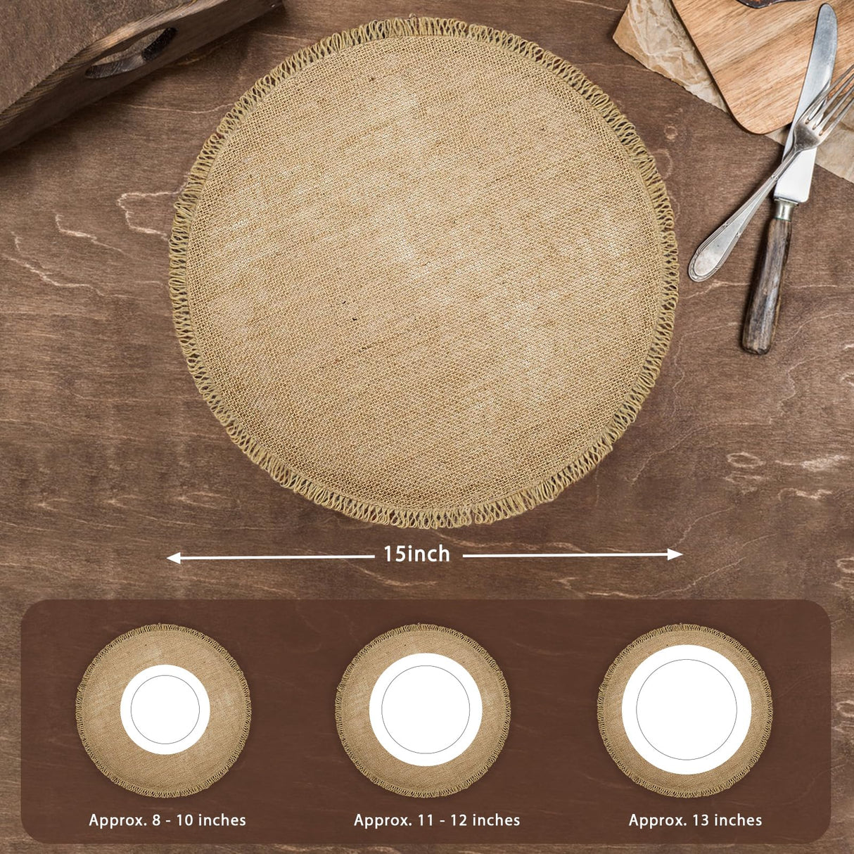 Round Burlap Placemats Set of 12 Jute Rustic Place Mats for Dining Tables Heat Resistant Natural Farmhouse Table Mats Decor for Thanksgiving (Tassel) Noctiflorous
