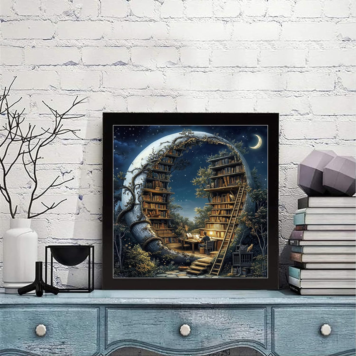 DAZZLEDOTS Diamond Art Kits for Adults, Book Forest Diamond Painting 5D Magic Moon Library Diamond Art Kits for Beginners DIY Full Drill Paint by Diamonds Dot Gem Art for Home Wall Decor 13.8x13.8inch DAZZLEDOTS