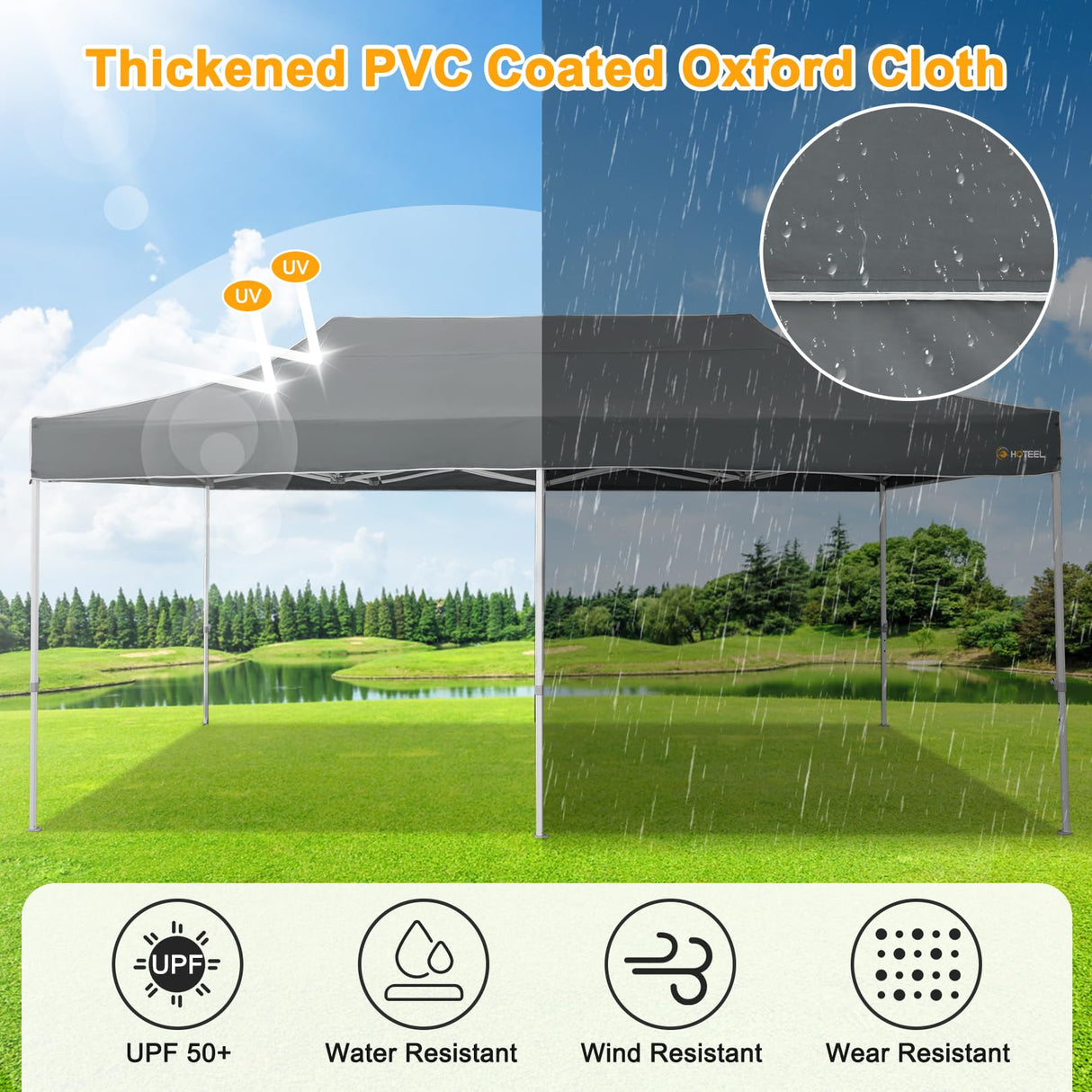 HOTEEL 10x20 Heavy Duty Pop Up Canopy Tent Outdoor Canopy Tents for Parties, Commercial Instant Waterproof Canopy Wedding Event Tent with Roller Bag, UV 50+Portable Shelter, Thick Hexagonal Legs, Grey Hoteel