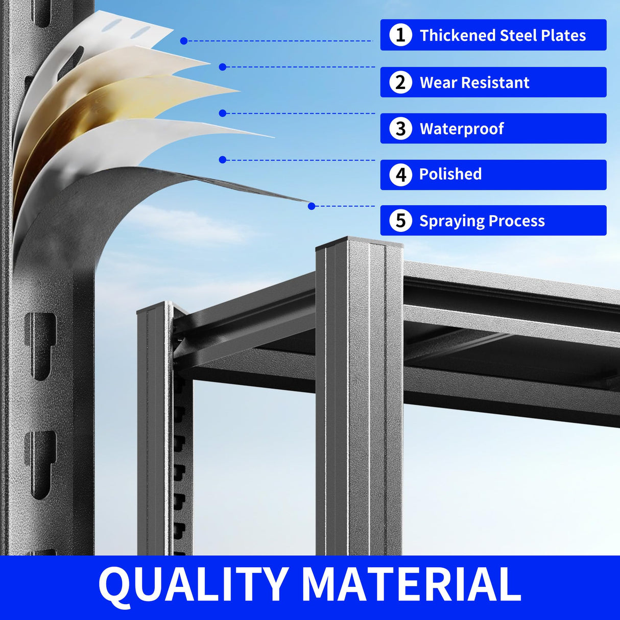 BIZOEIRON 78" H Metal Storage Shelving, 3000LBS Heavy Duty Shelves Unit, Adjustable 5 Tier Storage Rack, Industrial Utility Shelf for Garage, Warehouse, Bedroom, Kitchen,18" D×47.5“W×78”H, Black BIZOEIRON