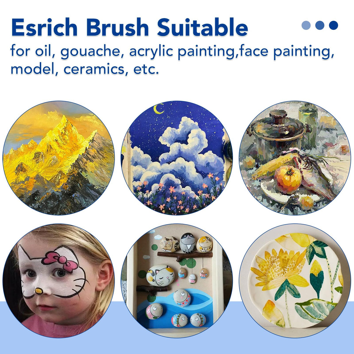 ESRICH Acrylic Brush Set, 6Packs/ 60Pcs Nylon Hair Miniature Paint Brushes, for Acrylic Painting, Face, Body and Watercolor Painting Artist Professional Painting Brushes Set, Blue ESRICH