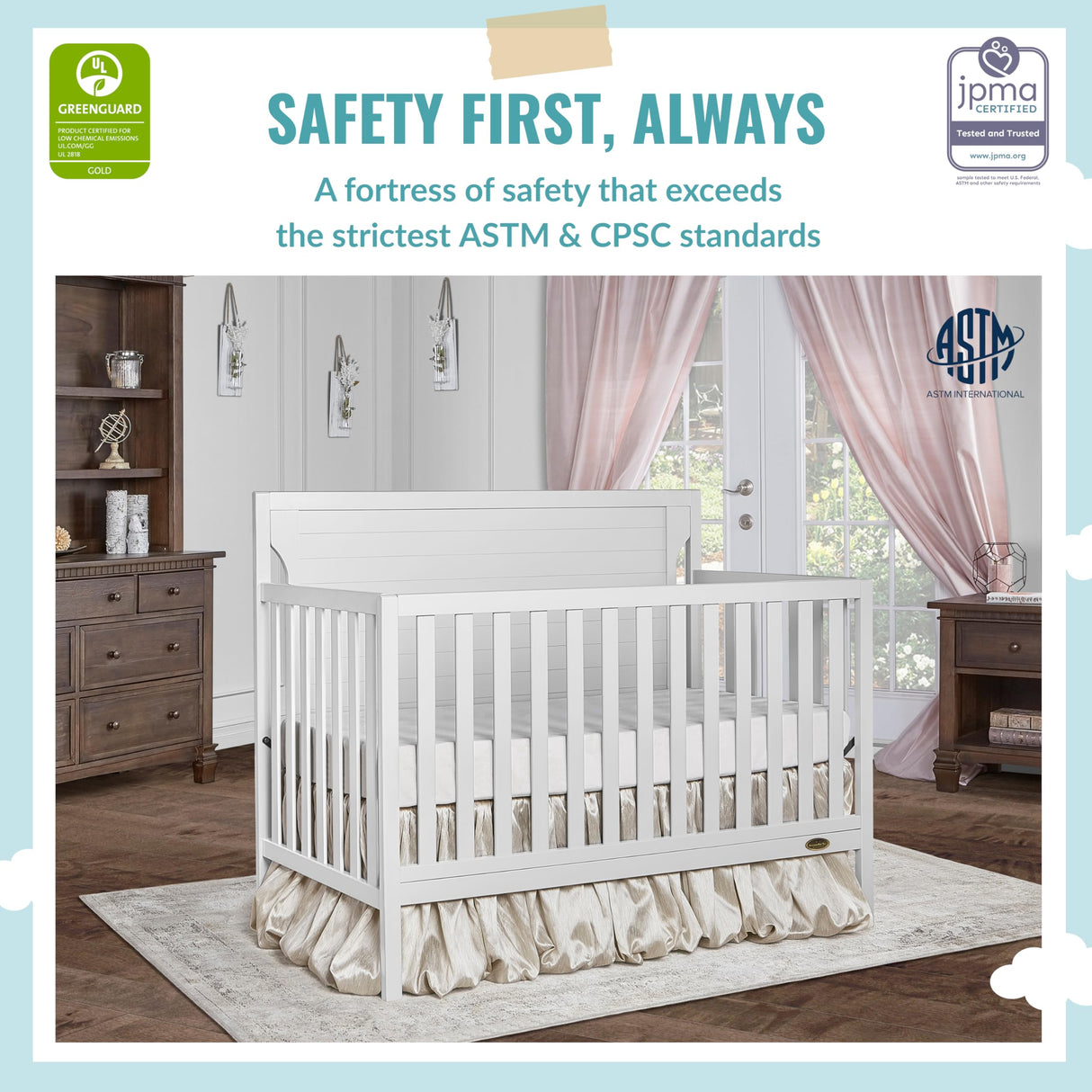 Dream On Me Cape Cod 5-in-1 Convertible Crib in White, Greenguard Gold Certified, 55x30x44.5 Inch (Pack of 1) Dream On Me