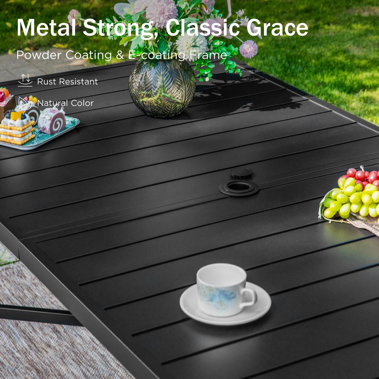 PHI VILLA Outdoor Patio Bar Dining Table for 6, 40" High Top Rectangle Metal Steel Table with 1.97" Umbrella Hole for Garden, Yard and Deck, Black PHI VILLA