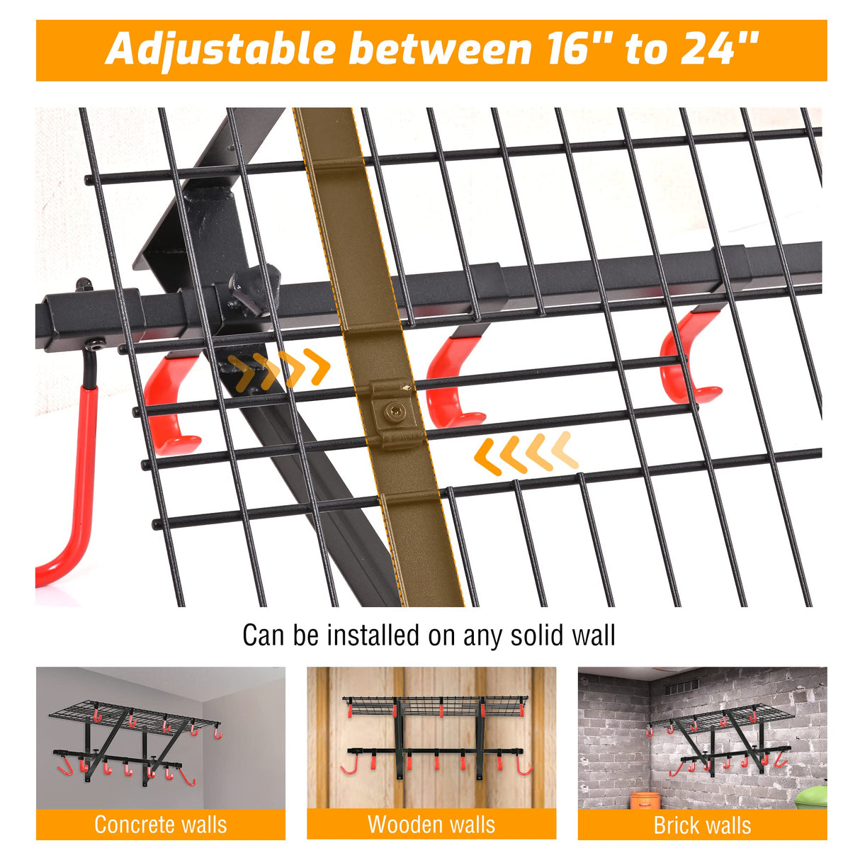 PLKOW Garage Wall Shelving Includes Bike Hooks, Sturdy Adjustable Garage Shelving Wall Mount Garage/Organizer (Black, 2-Pack) PLKOW