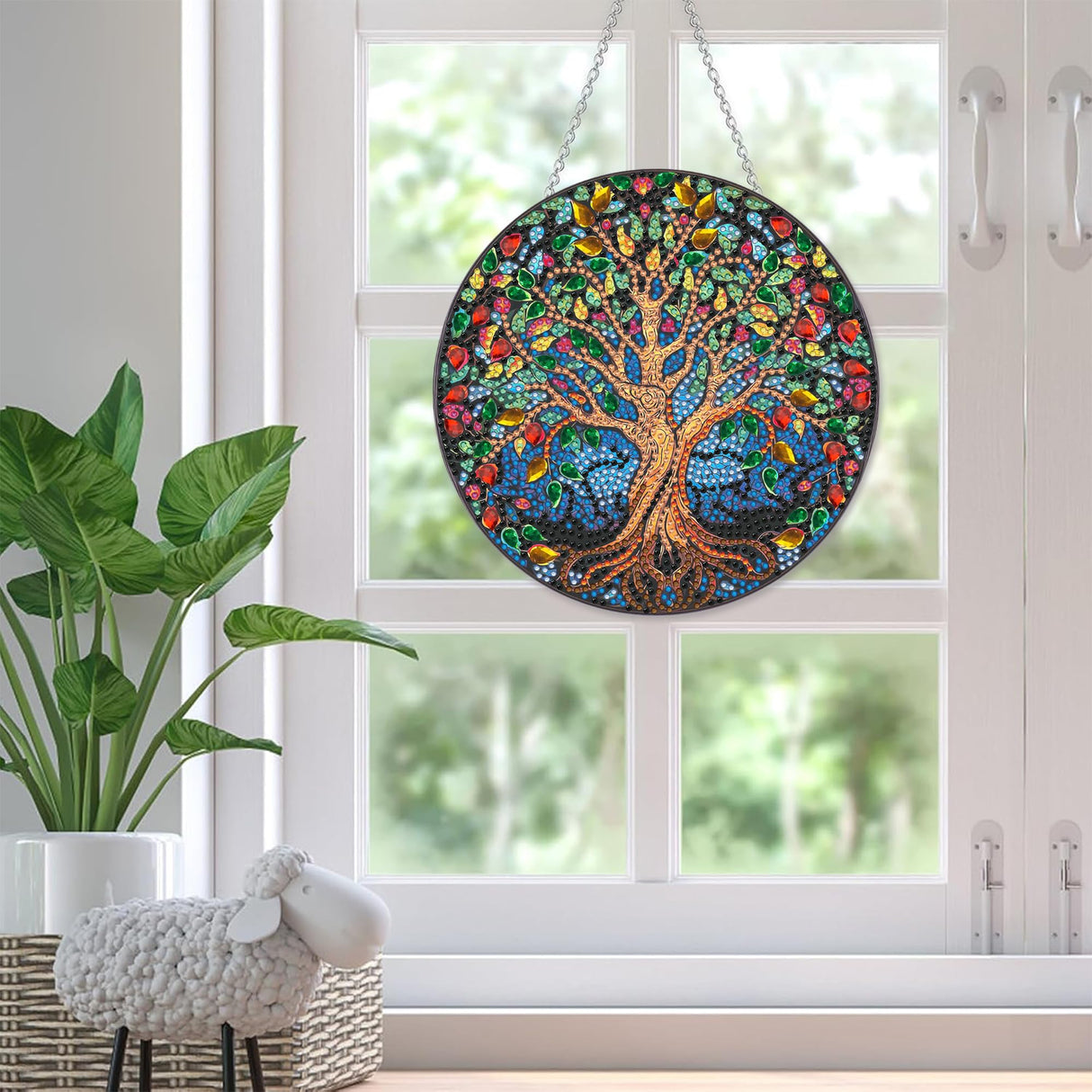 SKRYUIE Hanging Diamond Art Kits for Adults Tree, DIY Window Pendant Diamond Painting Kit Sun Catcher, Special Shaped Crystal Acrylic Double Sided, Porch Outdoor Garden Ornament 7.64 x 7.64 Inch SKRYUIE