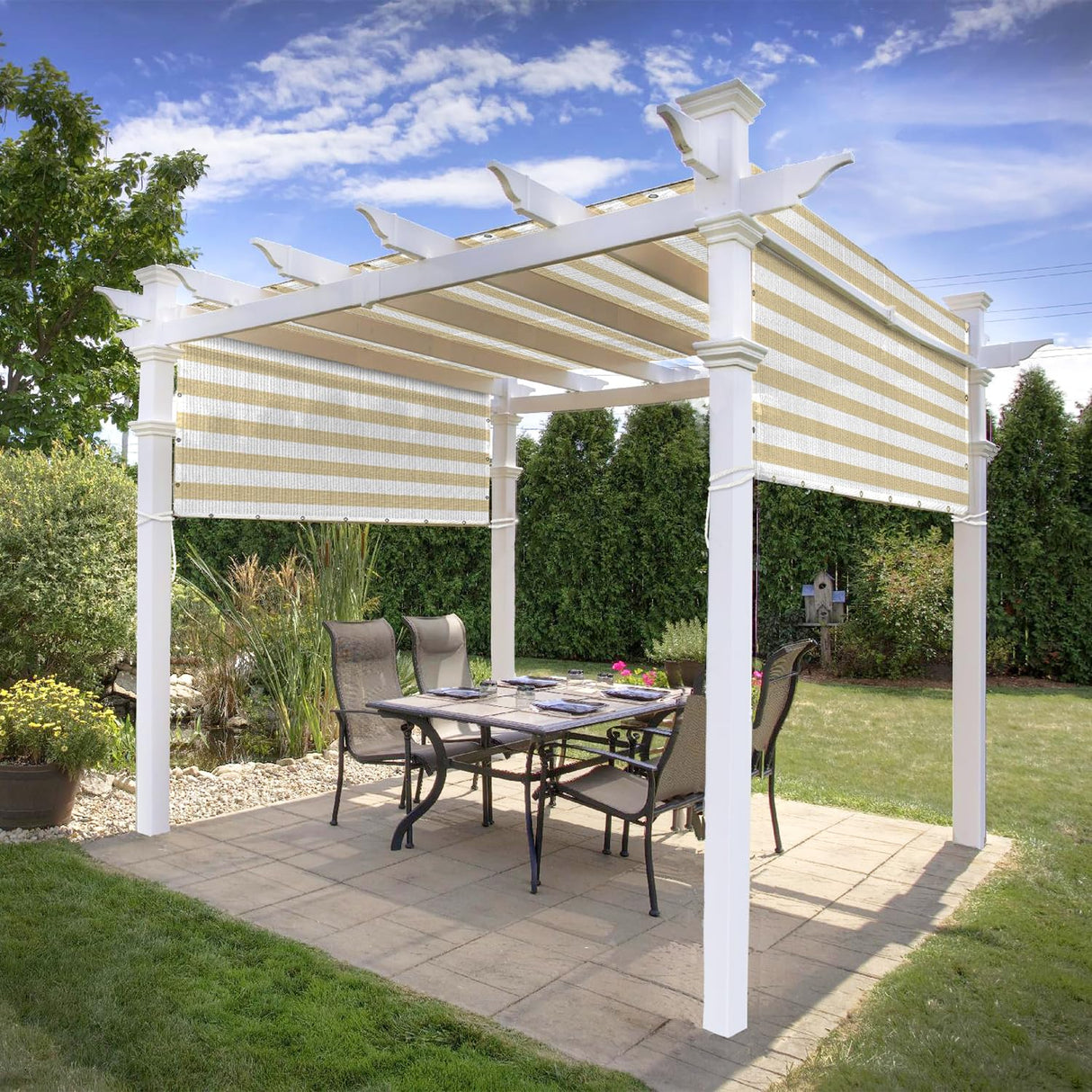 Patio 13' x 18' Straight Edge Sun Shade Sail, Beige White Stripe Shade Sail Canopy Rectangle Outdoor Shade Cloth Pergola Cover UV Block Fabric - Custom Patio