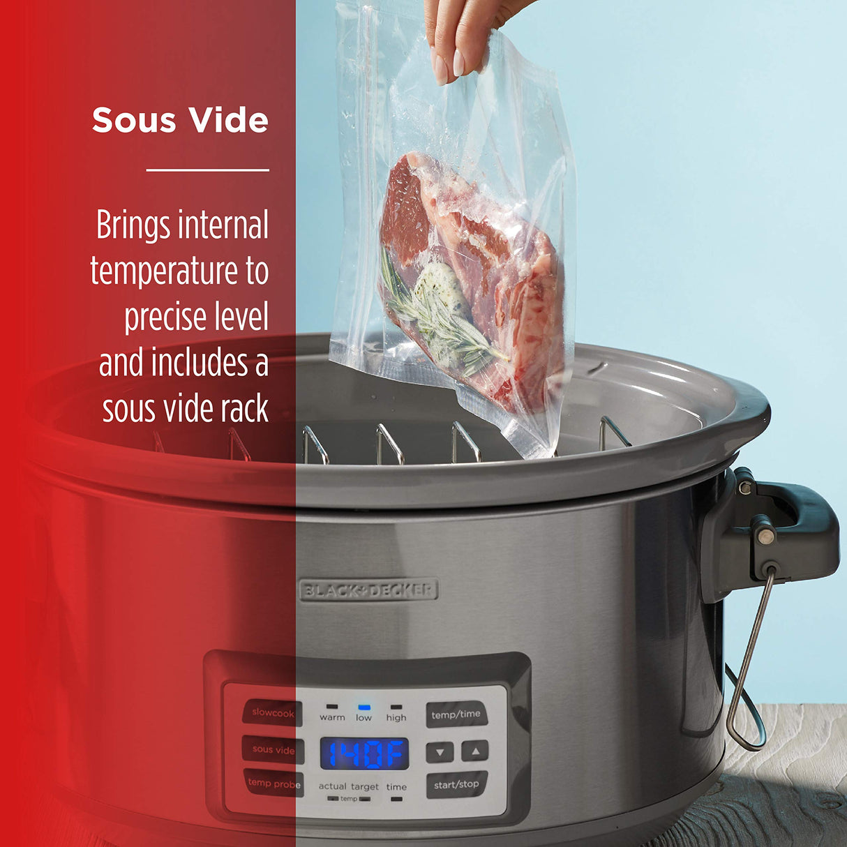 BLACK+DECKER 7-Quart Digital Slow Cooker, SCD7007SSD, Temperature Probe, Sous-Vide, Locking Lid, Removable Stoneware Crock BLACK+DECKER