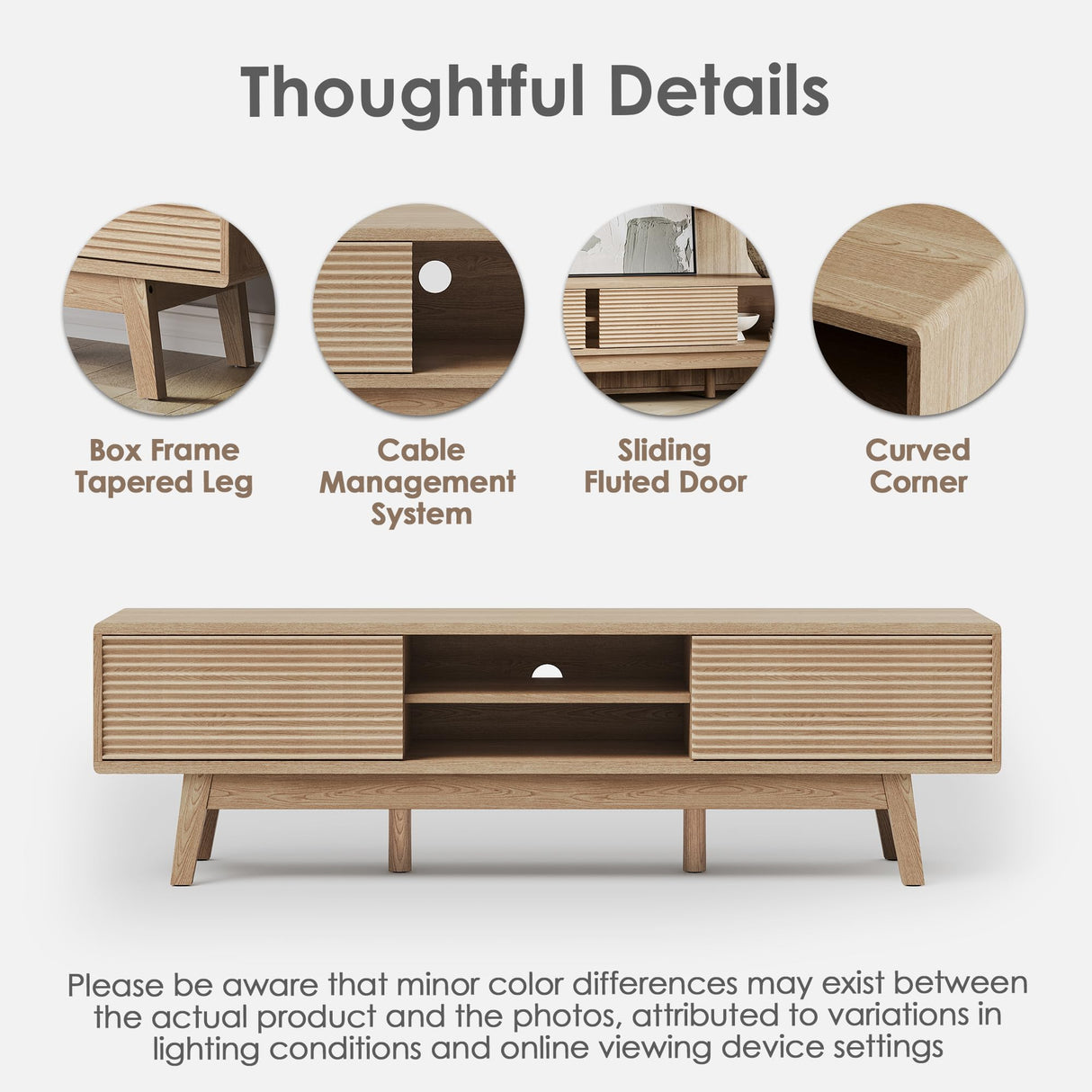 TOLEAD 59" TV Console, Mid Century Modern Media Console for 55/60/65 Inch TV, Low Profile TV Stand with Fluted Sliding Doors, Boho Light Wood Credenza for Living Room, Light Oak TOLEAD