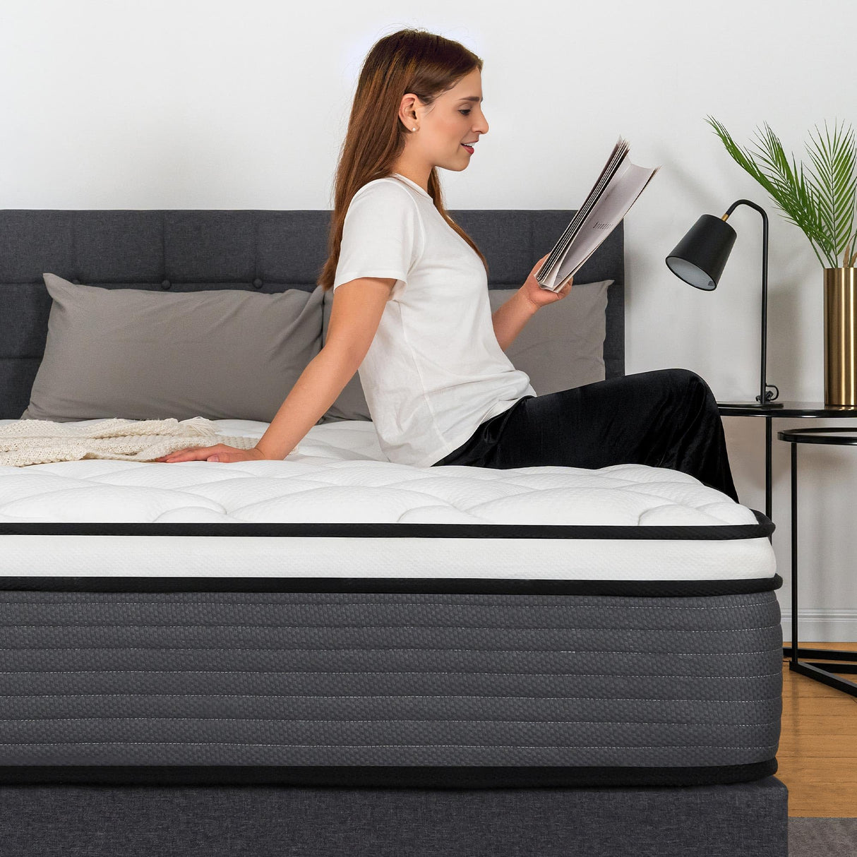 Full Mattress, 14 Inch Pillow Top Hybrid Mattress in a Box Medium Firm Fiberglass-Free, Soft Breathable Pressure Relief Memory Foam Pocket Innerspring Bed, CertiPUR-US Certified PAMYO