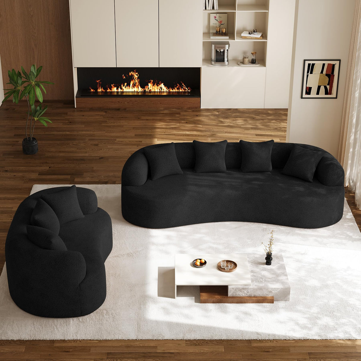 68.5" Loveseat Sofa for Living Room, Modern Luxury Plush Chenille Extra Deep Seat Curved Cloud Floor Couch with 3 Throw Pillows for Small Spaces, No Assembly Needed, Black DAMAIFROM