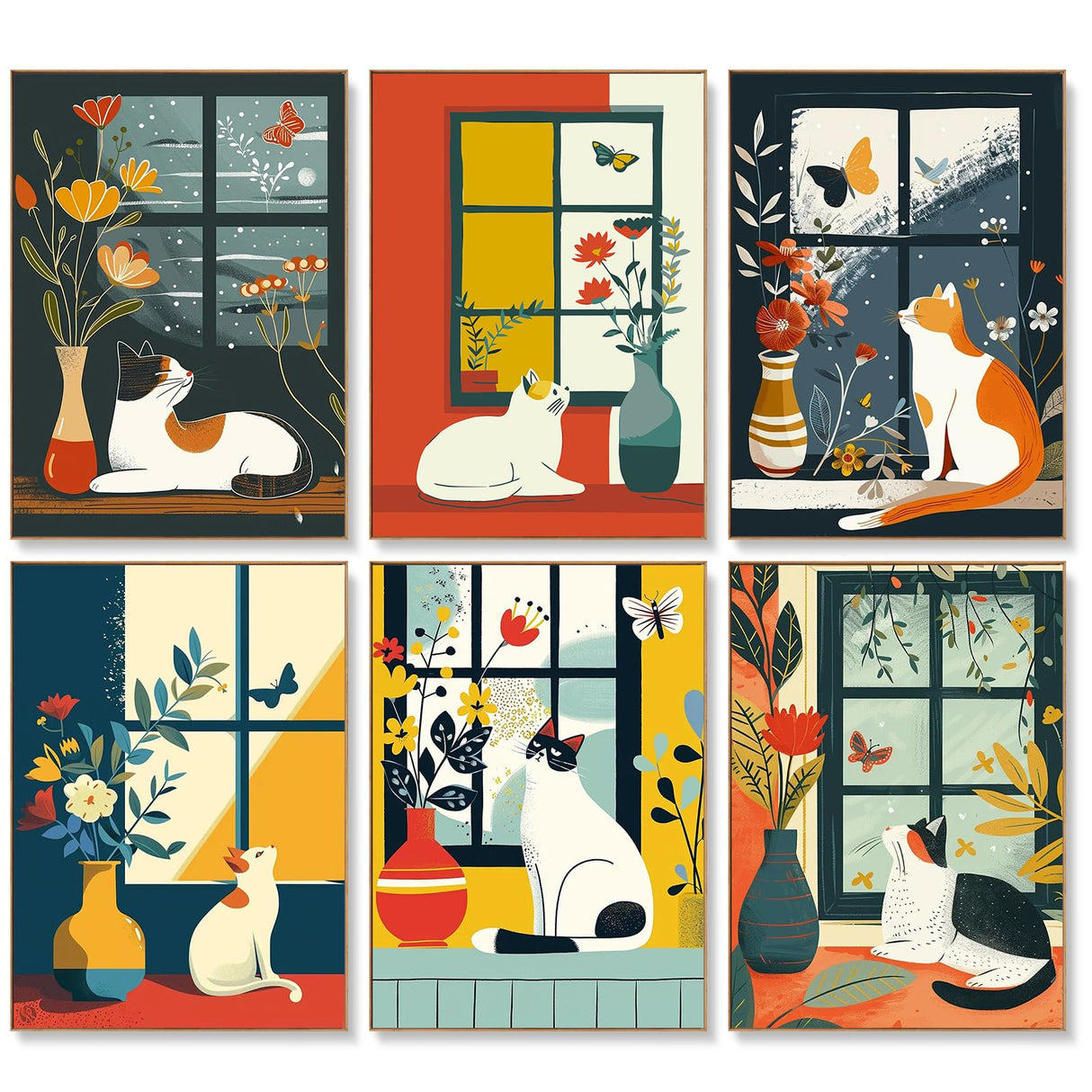 6 Pack Paint by Numbers Kit for Adults Beginners - 10x14 Inch Cat Adult Paint by Number Kits on Canvas, Cat DIY Acrylic Oil Number Painting Kits for Adults, Perfect for Gift Home Wall Decor Offito