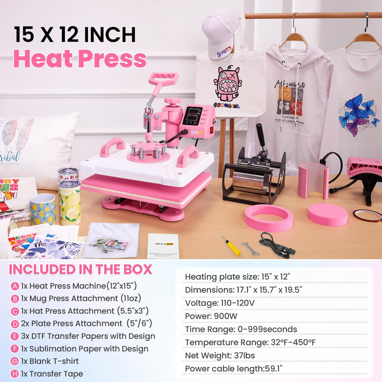 Whubefy 5 in 1 Heat Press Machine 15"x12" with Tumbler Press Hat Press, Industrial Sublimation Heat Press Machine for T Shirts Bags Hat Cap Mug Plate, 360° Swing Away T Shirt Press Machine Transfer Whubefy