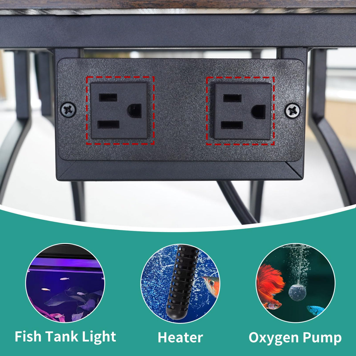 HavenlyYouth 10 Gallon Aquarium Stand with Power Outlet, 3 Tier Heavy Duty Metal Fish Tank Stand with Storage, Fish Tank Table for Home Office, 21.3" x 11.8" x 29", Rustic Brown HavenlyYouth