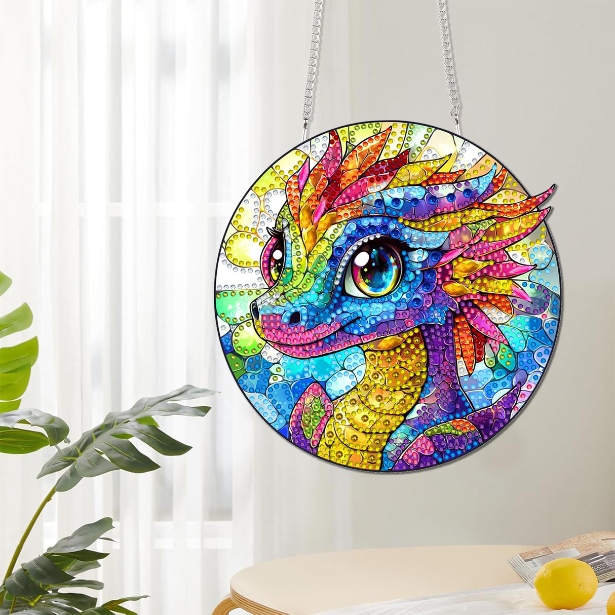 Reofrey Hanging Diamond Art Kits for Adults - 8x8 Inch Dinosaur Acrylic Board Double Sided Pattern Diamond Painting Suncatcher Pendant, DIY Crystal Art for Home Wall or Window Decoration Handmade Gift Reofrey