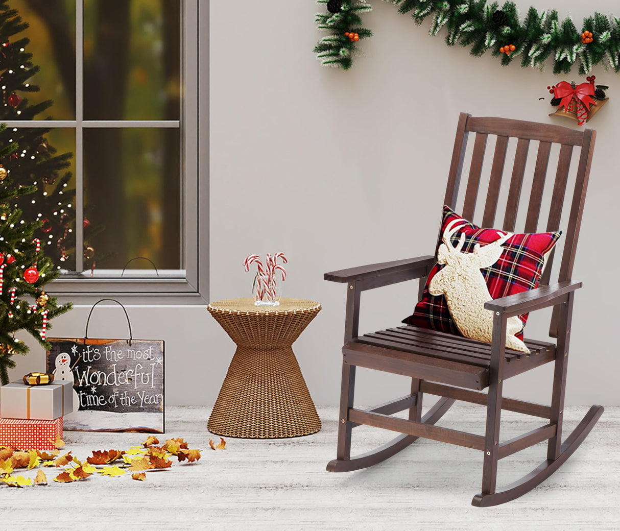 Mederlo Acacia Wood Outdoor Rocking Chair, Patio Rocker for Front Porch, Deck, Indoor Mederlo