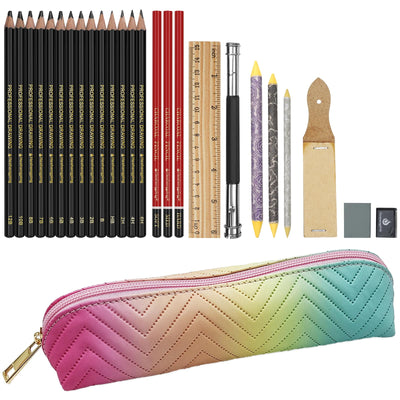 Heshengping 26 Pack Sketching Set Drawing Pencils Kit Art Supplies Include Graphite Charcoal Professional Pencils Set Cute Portable case for Artists Adults Beginners Artist