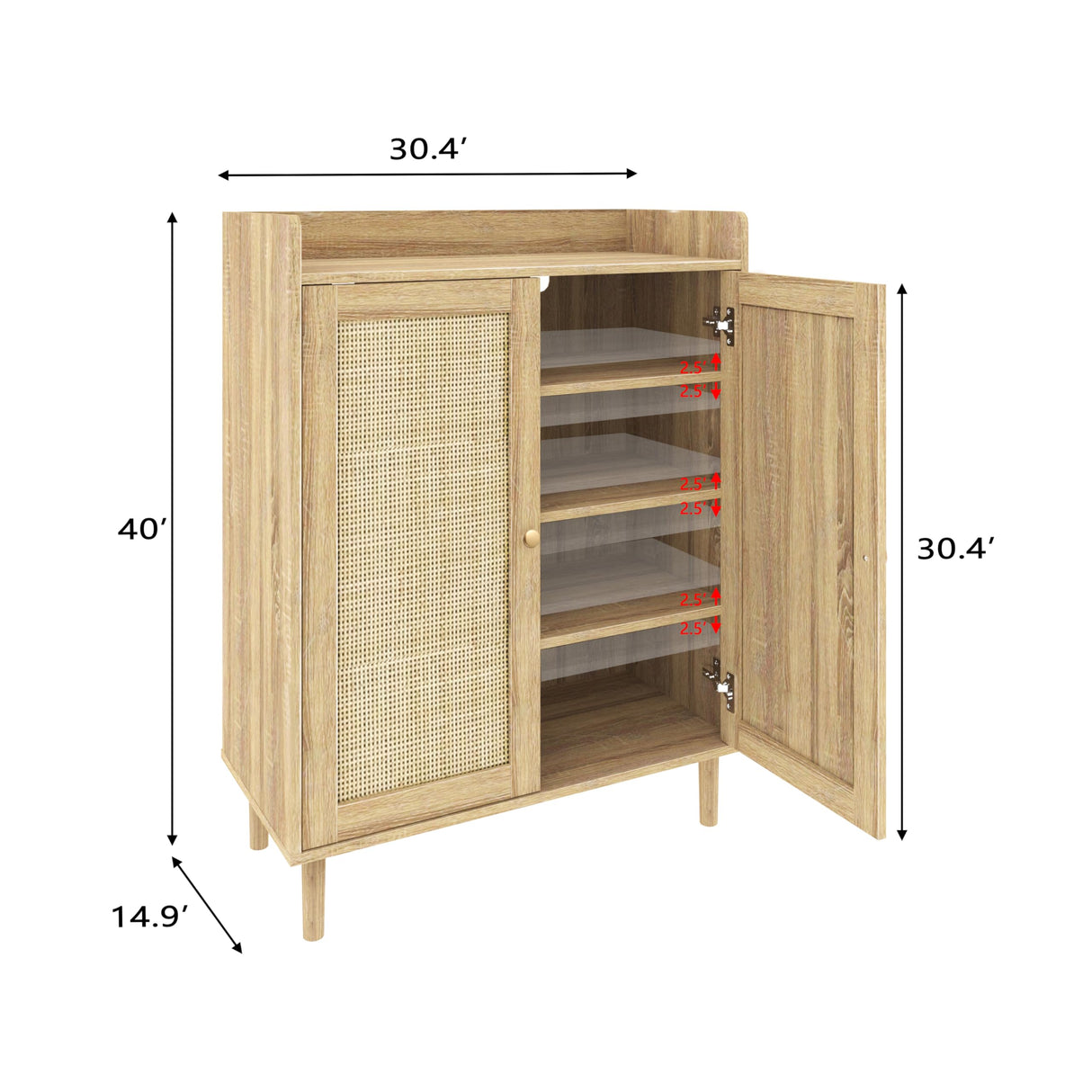 Shoe Cabinet - Rattan Shoe Cabinet for Entryway, Shoe Storage Cabinet with Adjustable Shelves, Natural Shoe Cabinet, Farmhouse Freestanding Wood Shoe Rack Organizer for Closet, Living Room, Hallway IANUE
