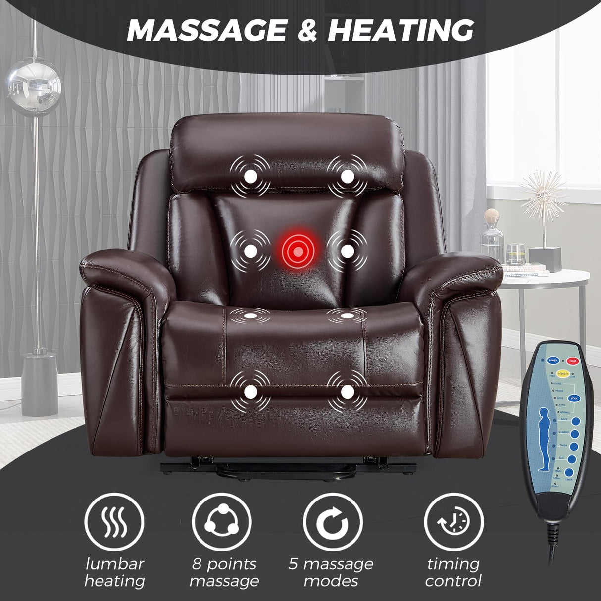 CANMOV 50" Wide Oversized Recliner, Faux Leather Power Lift Recliner Chair, Extra Large Lift Chair with Massage and Heat, Stand Up Recliner for Elderly Big and Tall, Brown CANMOV