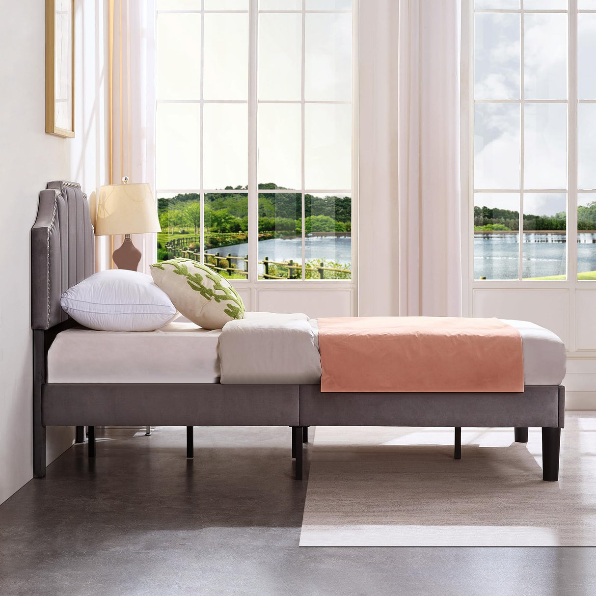 VECELO Twin Upholstered Platform Bed Frame for Kids,Girls,Boys,with Tufted Adjustable Headboard/Mattress Foundation/Wood Slat Support,Easy Assembly,Dark Grey VECELO