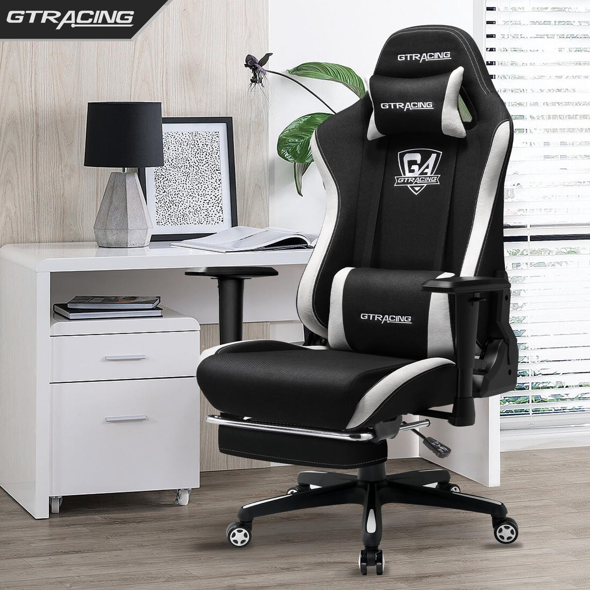 GTRACING Gaming Chair with Footrest, Fabric Breathable Big and Tall Ergonomic Computer Chair 350 lbs with Adjustable Lumbar Support and Recliner, High Back Game Chair for Office Gaming, Black GTRACING