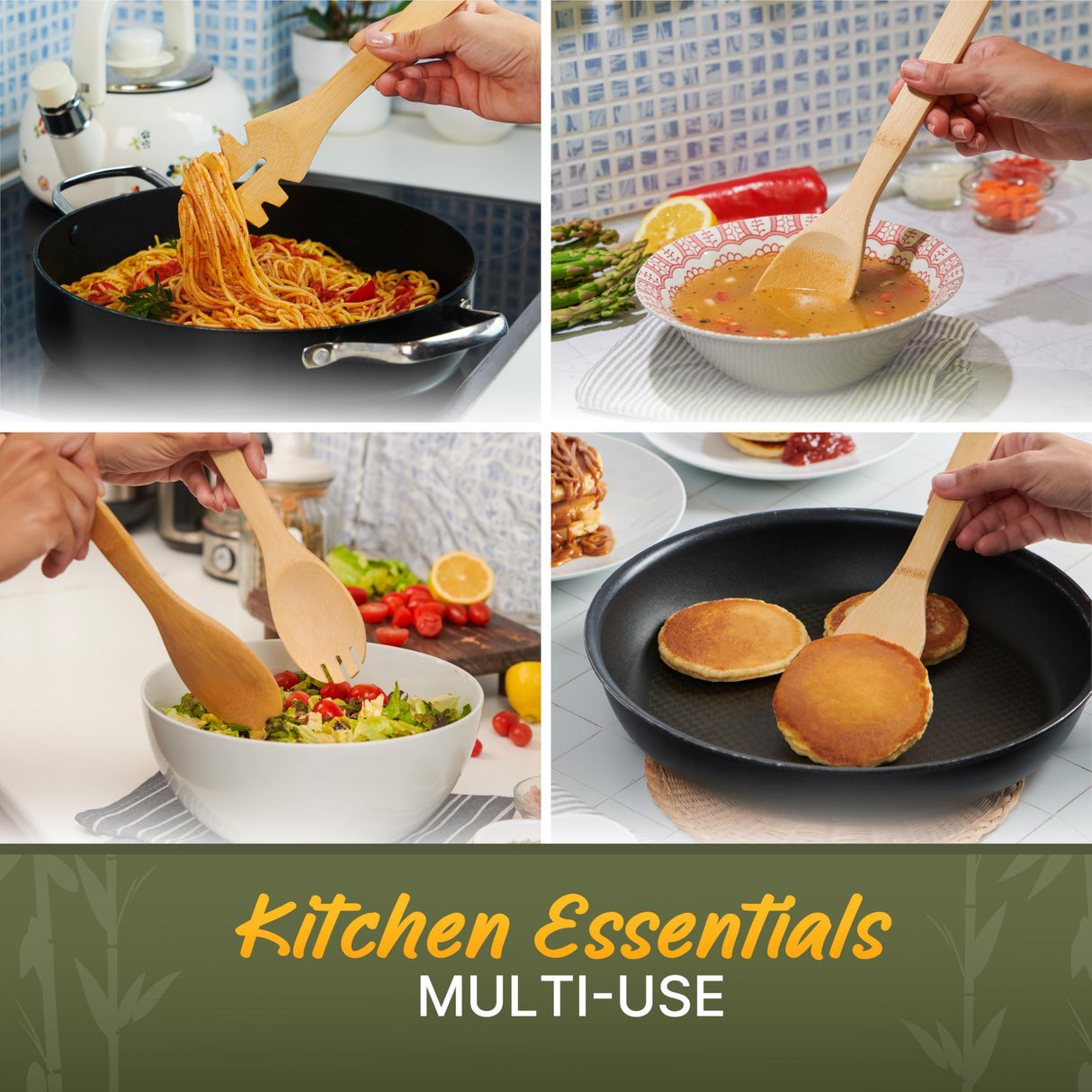 7 PCs Wooden Cooking Utensils set, Bamboo Wooden Spoons for Cooking – Easy to Clean Wooden Kitchen Utensils, Sturdy, Lightweight & Heat Resistant WOODENHOUSE LIFELONG QUALITY