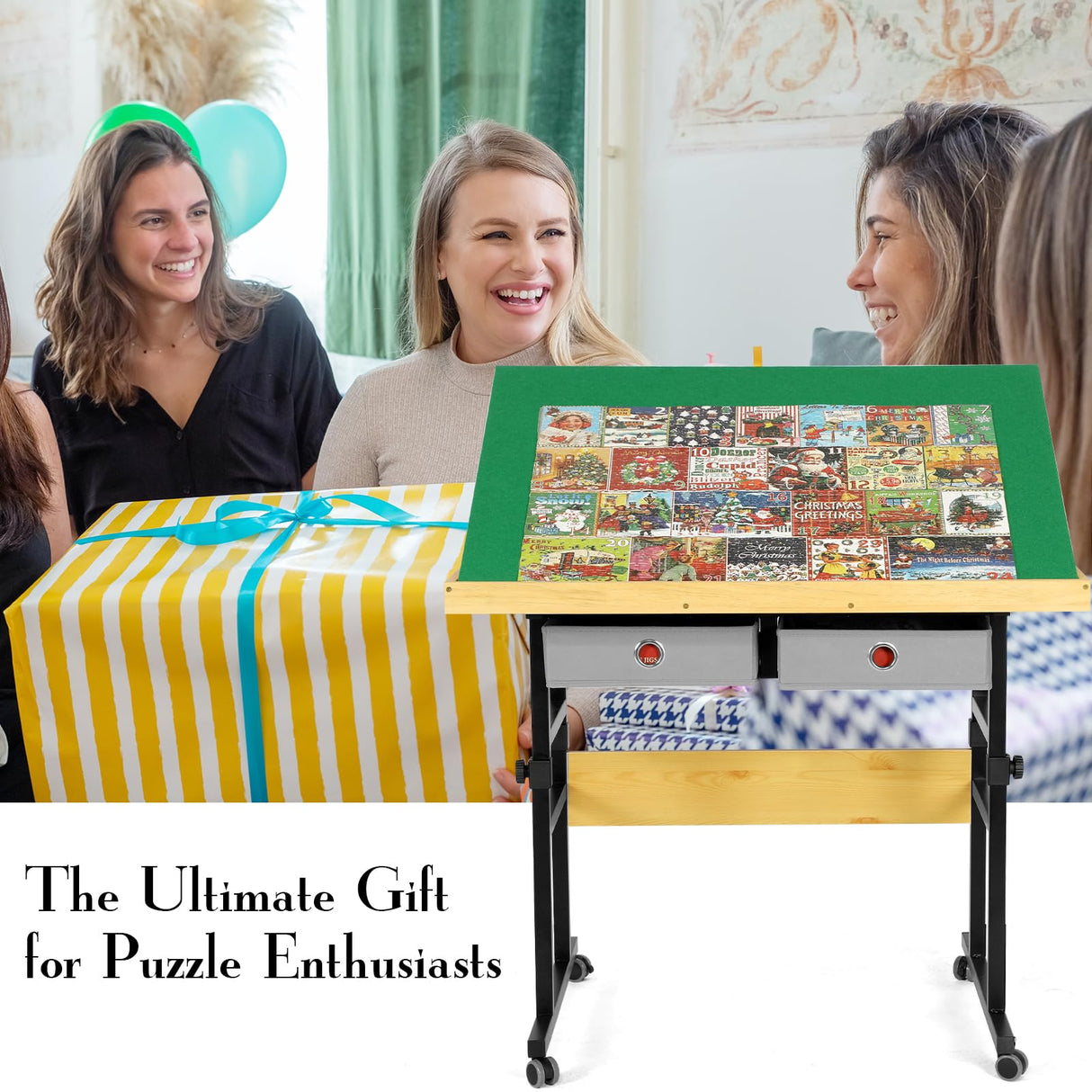 BuilderButler Adjustable Puzzle Table with 4+2 Drawers, Non-Slip Surface Puzzle Board, Tilting & Height Adjustment, 360° Wheels, and Protective Cover for Puzzle Enthusiasts BuilderButler