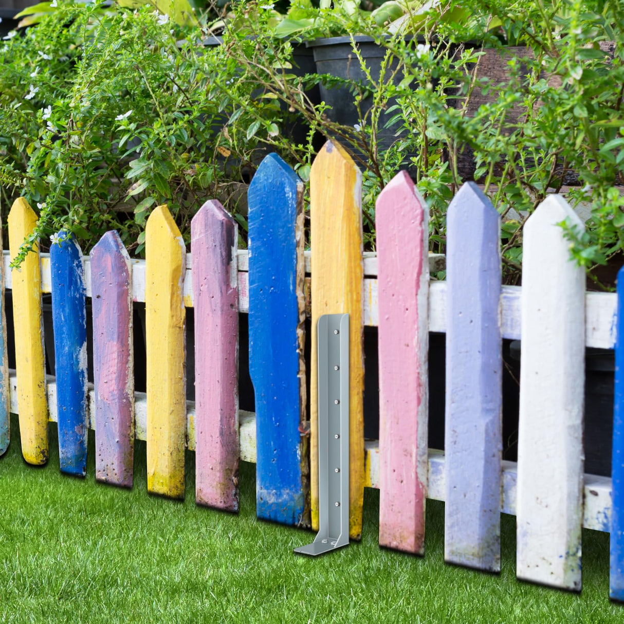 Raweao Fence Post Repair Stakes - 1 Pack Heavy Duty Steel Fence Post Anchor Ground Stakes for Repair Tilted or Broken Wood Fence Post Raweao