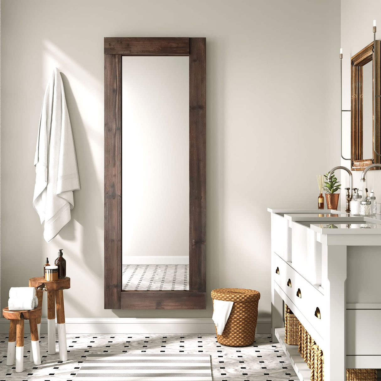 Barnyard Designs 24x64 Large Wooden Full Length Floor Mirror, Oversized Wood Framed Full Size Body Mirror for Bedroom, Brown Barnyard Designs