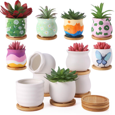 Remerry 6 Pcs 3.5 Inch DIY Ceramic Succulent Pots for Painting Figurines Paint Craft Kit Unpainted Ceramic Bisque Paintable Flowerpots with Drainage Hole Ready to Paint