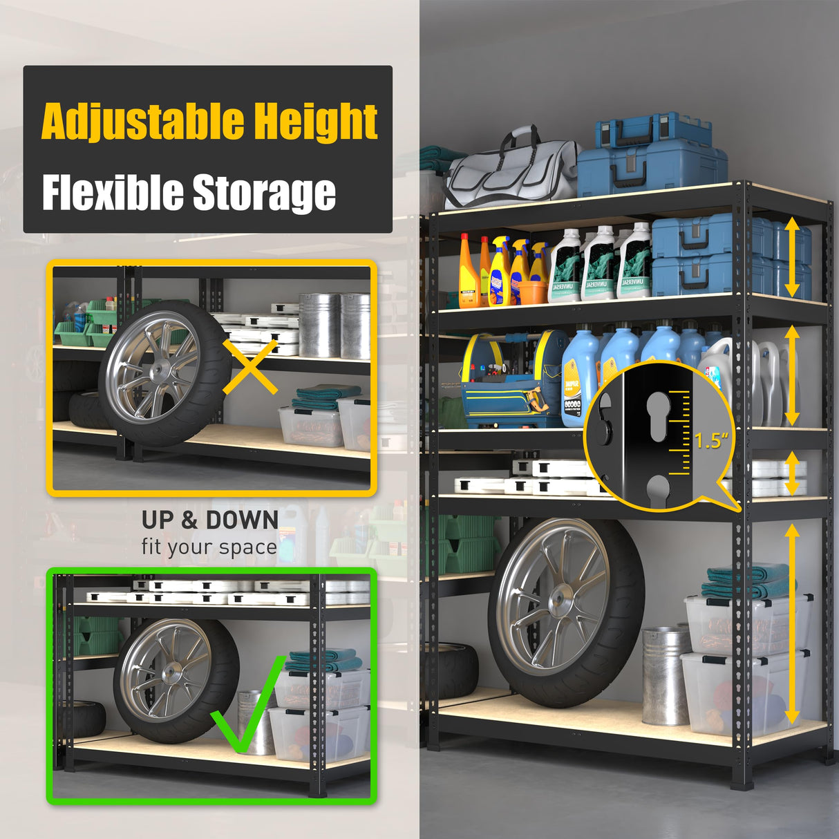 PrimeZone 40" W x 18" D x 71" H Heavy Duty Storage Shelves, 5 Tier Adjustable Garage Storage Shelving, Metal Shelving Unit Utility Rack Shelf for Warehouse Pantry Closet Kitchen, Black PrimeZone