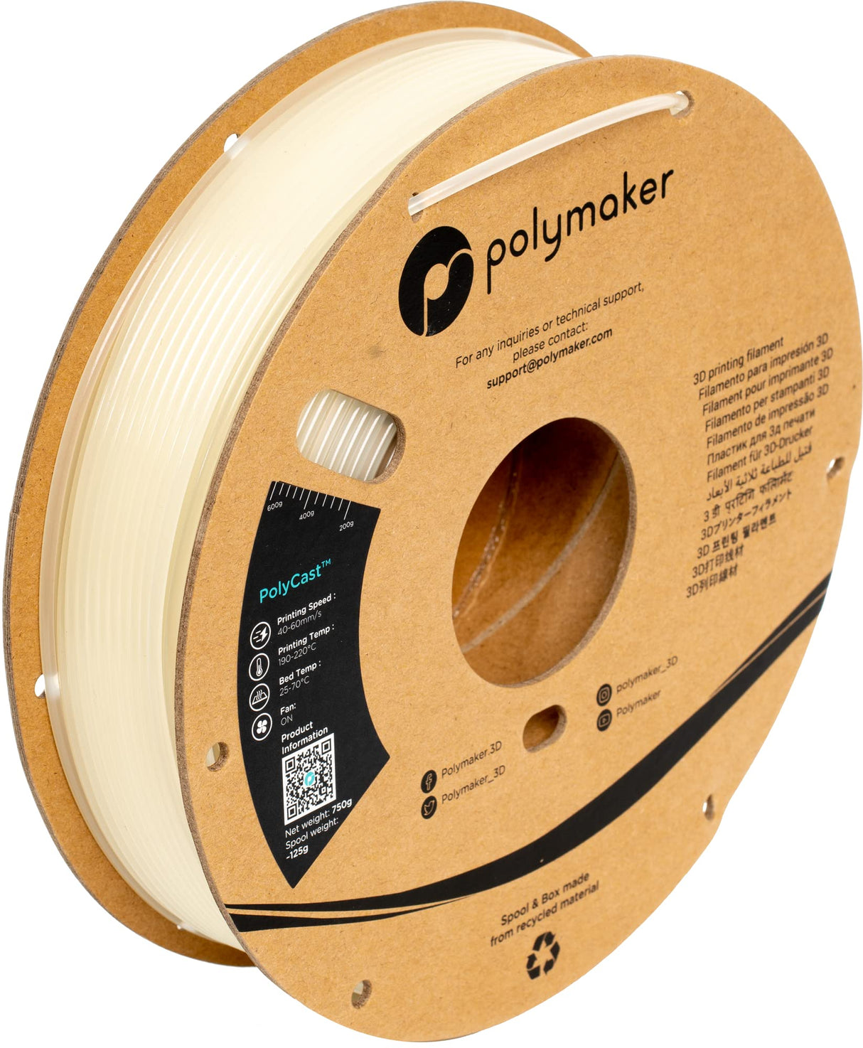 Polymaker PolyCast Filament 1.75mm for Investment Casting 0.75kg, 3D Printing Filament for Lost Wax Investment Casting, Similar to Wax Filament for Metal Casting Plaster Cleanly Burn Out POLYMAKER