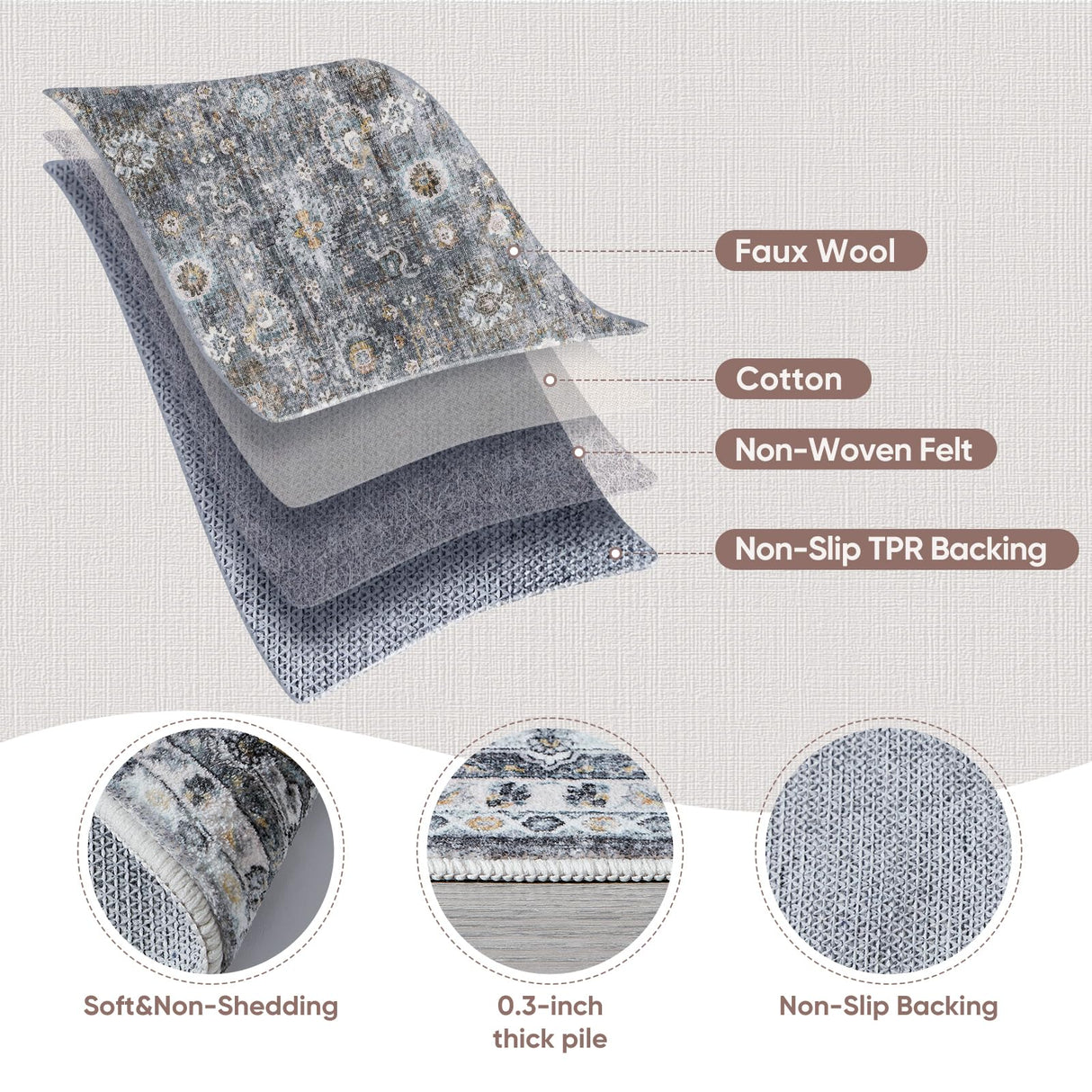 Runner Rug Hallway Runner Rug Washable Kitchen Runner Rugs with Rubber Backing 2'6''x8' 100% Polyester Vintage Rug for Entryway Indoor, Kitchen, Laundry, Bedroom (Grey and Brown) Rugcomf