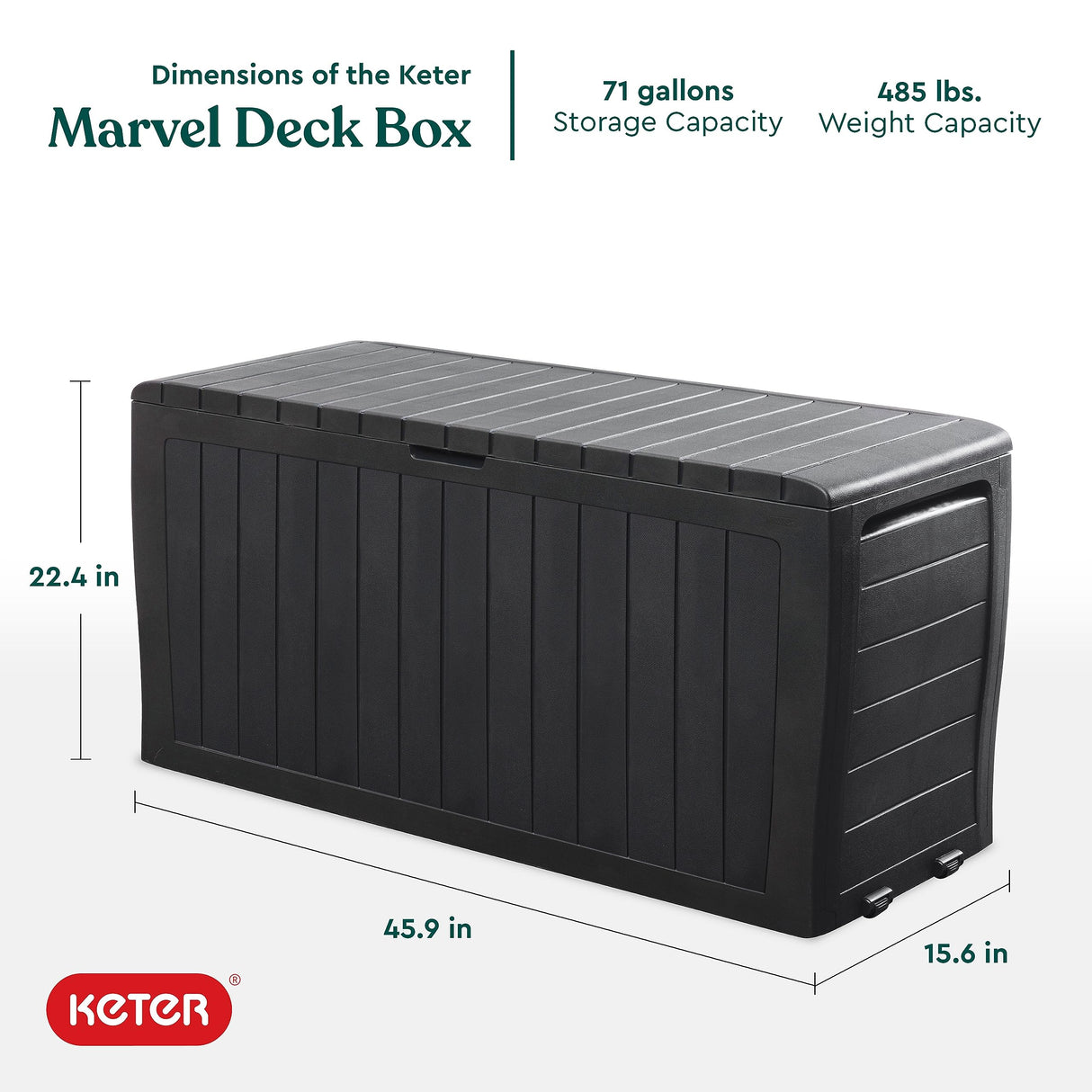 Keter Marvel Plus 71 Gallon Resin Deck Box-Organization and Storage for Patio Furniture Outdoor Cushions, Throw Pillows, Garden Tools and Pool Toys, Dark Grey Keter