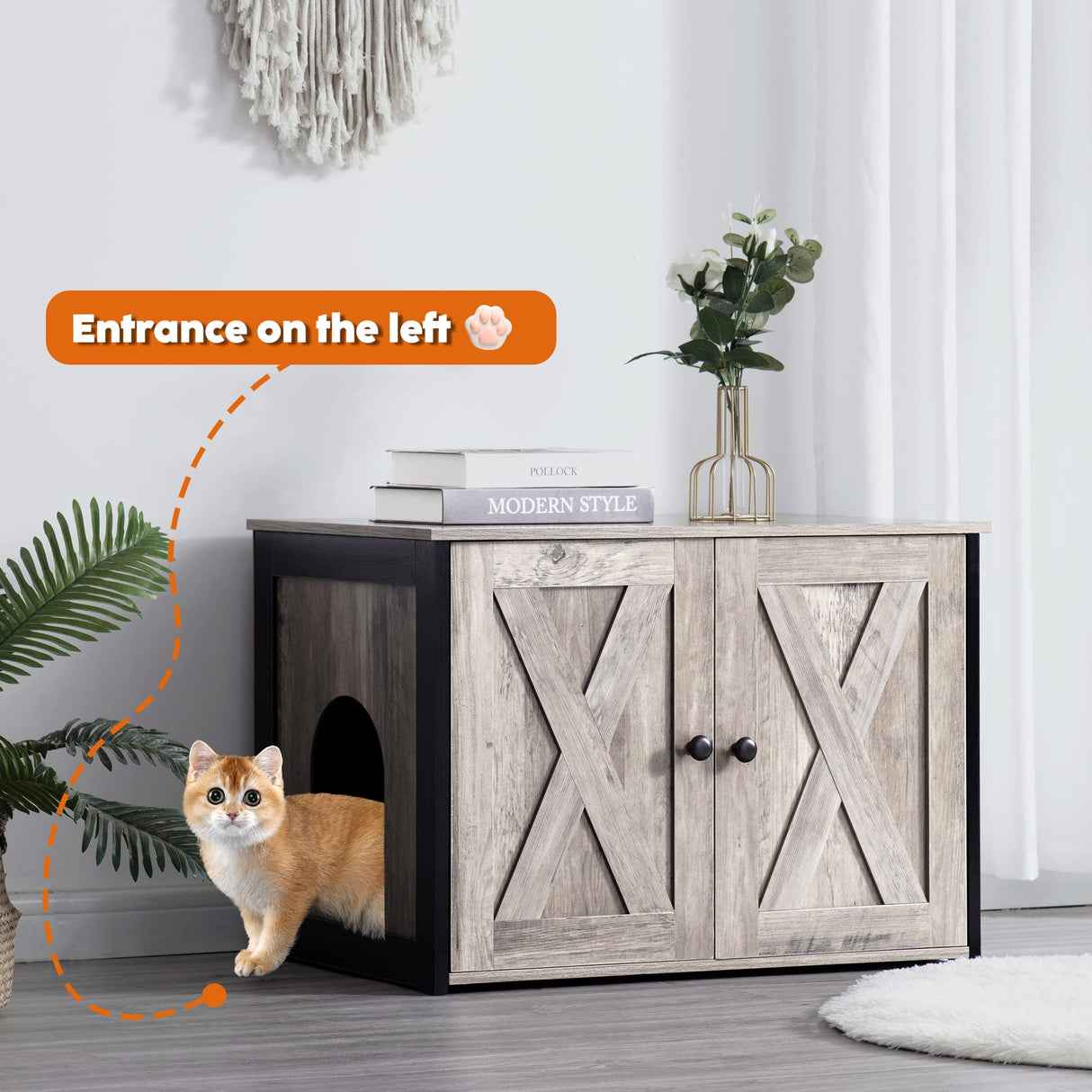 DWANTON Litter Box Enclosure, Cat Litter Box Furniture Hidden, Reversible Entrance Can Be on Left or Right Side, Wooden Cat Washroom Indoor, Fit Most of Litter Box, 27.6 x 19.7 x 19.7 Inches Dwanton