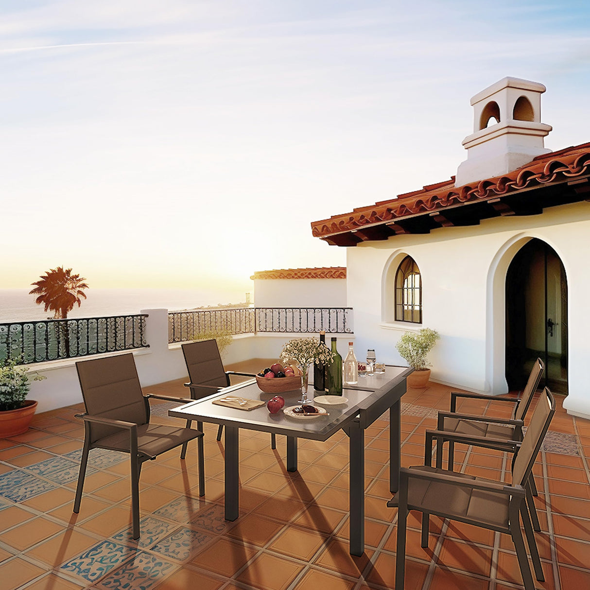 PATIOHIT Modern Aluminum Outdoor Dining Table - Expandable Patio Glass Dining Table for 6-8, Extendable Aluminum Patio Extender Table 35" to 70" for Backyard, Porch, Deck, Garden, Tempered Glass Gray PATIOHIT