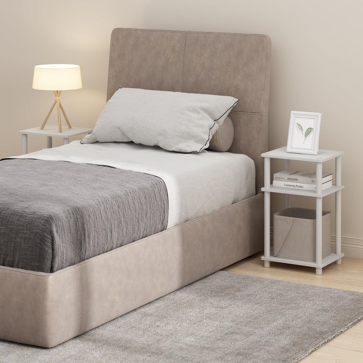 Furinno Just 3-Tier Turn-N-Tube Nightstand, 2-Pack, White/White Furinno