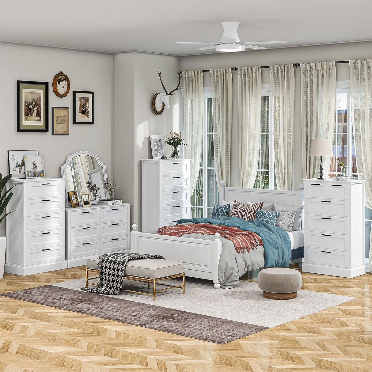 biukpci White 6 Drawer Dresser for Bedroom, Modern Chest of Drawers with Deep Drawers, Wood Double Dresser for Storage Clothes biukpci