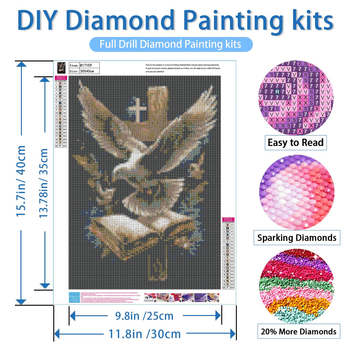 NWQZBYHT Religious Cross 5D Diamond Painting Kits for Adults,Bird Diamond Art Kits for Adults,DIY Round Full Drill Gem Art Kits for Beginner,Diamond Dots Picture Crafts Home Wall Decor 12x16 Inch NWQZBYHT