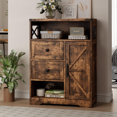 Fameill Farmhouse Storage Cabinet with 2 Drawers & Shelves, Freestanding Cabinet for Living Room, Bathroom, Kitchen, Laundry, Brown