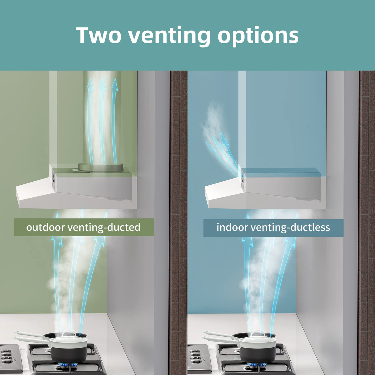 FIREGAS Range Hood 30 inch Under Cabinet Range Hood with 2 Speed Exhaust Fan,Ducted/Ductless Convertible,Rocker Button Control,300 CFM, White Vent Hood Aluminum Filter Included FIREGAS