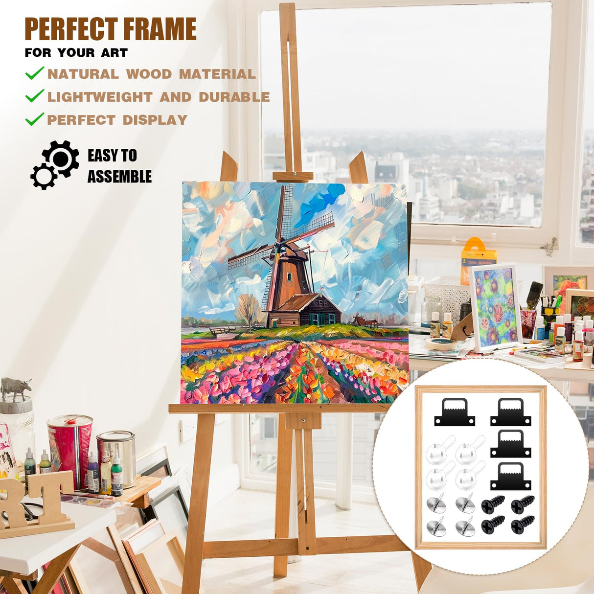 16"X20" Canvas Frame, 2 Set Removable Wood Canvas Stretcher Bars Wooden Frames Kit for Oil Painting, Diamond Art, Paint by Numbers, Posters, DIY Arts Supplies for Artist Zyghjort