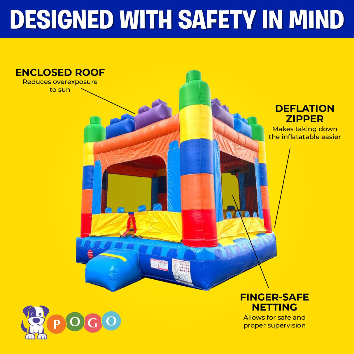Crossover Building Blocks Inflatable Bounce House, Bouncy Jump Castle for Kids and Toddlers, Outdoor Birthday Party Jumping Bouncer, Commercial-Grade, Without Blower, 13 x 12 x 14.5 Ft Pogo Bounce House