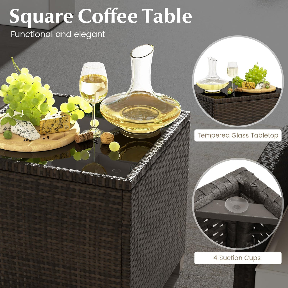 Tangkula 5 Piece Patio Rattan Furniture, Wicker Cushioned Chairs Set w/ 2 Ottomans & Tempered Glass Coffee Table, for Poolside, Backyard, Lawn, Deck (Mix Brown+Off White) Tangkula