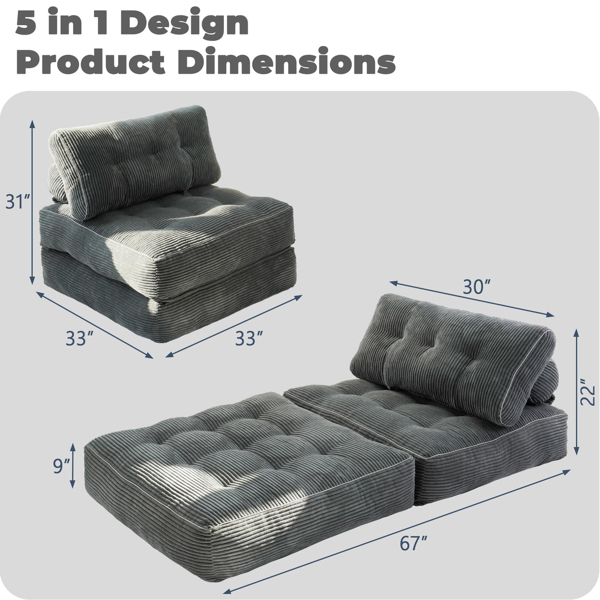 LFCREATOR Folding Sofa Bed,Convertible Sleeper Chair for Adults, Folding Sofa Bed Foam Filling Couch with Pillow,Sleeper Chairs Single Size Floor Mattress LFCREATOR